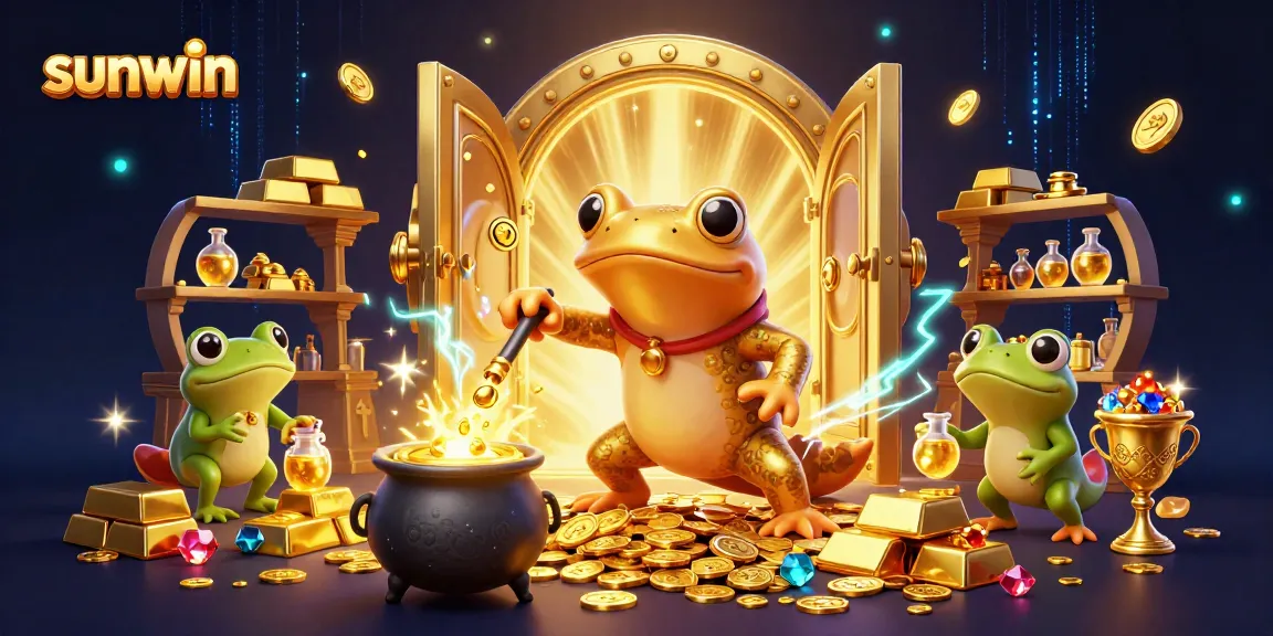Explore the vibrant scene of sunwin's gaming world with gold coins and magical elements.